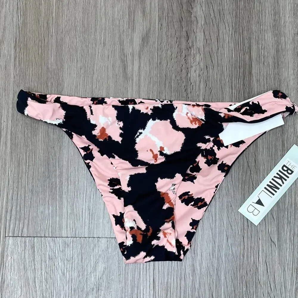 THE BIKINI LAB Women's Black/Pink Feline Fine Reversible Bikini Swim Bottom sz M